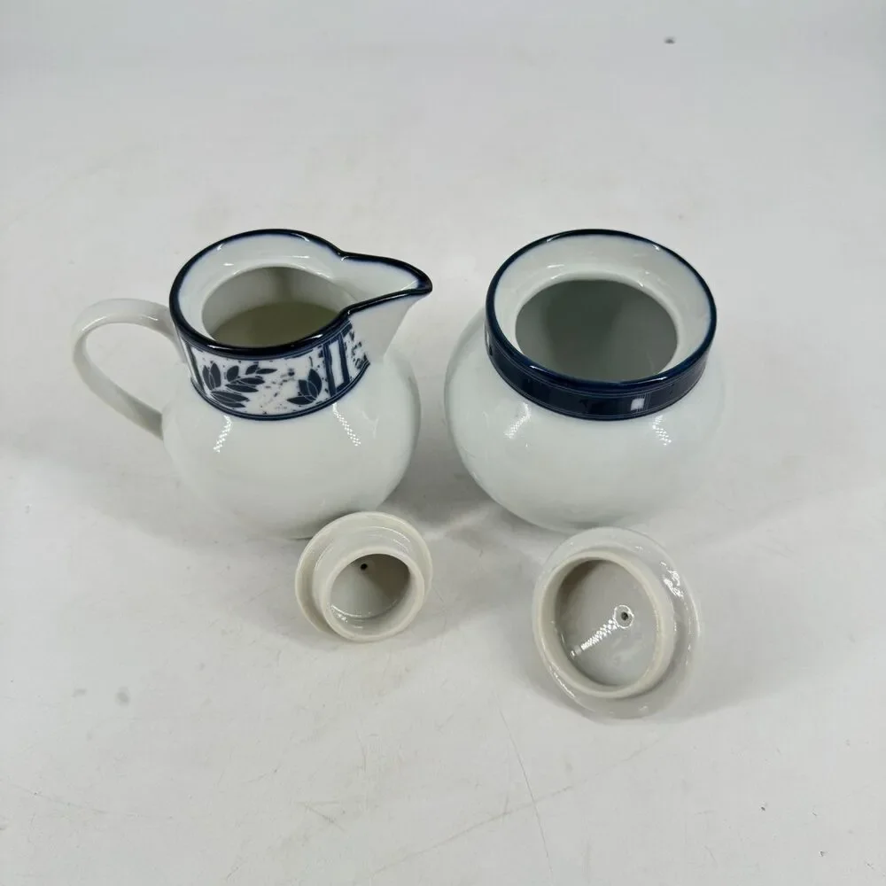 Dansk Ceylon Creamer & Lidded Sugar Bowl Set Blue White Japan